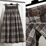 Yipinpay Vintage Designer Long Skirt Women Y2k Knee Length Tartan Plaid Maxi Skirts Casual Fashion Elegant High Waist A-line Skirt