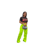Yipinpay Spring Summer Cargo Trouser Casual Streetwear Satin Stretch High Waist Pant With Pocket Women Wide Leg Flare Pants