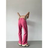 yipinpay Women Bottoms Pink Jeans Vintage Straight High Waist Self Cultivation Casual Baggy Wide Leg Pants Denim Trouser Ladies Summer