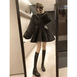 Yipinpay Cotton-padded Puff Sleeve Black Parkas Autumn Winter Clothes Crop Jacket Top Mini Pleated Skirt Female Coat Skirts Sets