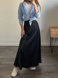 Yipinpay Black Satin High Waist Maxi Skirt Women Fashion Slim Patchwork Elegant Party Long Skirt Female High Street Y2k Long Skirt