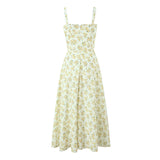 Yipinpay Sexy Elegant Women Lace Patchwork Floral Print Sling Midi Dresses Holiday Summer Lady Party Vestidos Cotton Robe