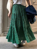 Yipinpay New Vintage Print A-line Skirt Women High Waist Pleated Loose Casual Skirts Tide Skirt Korean Fashion Clothing Female