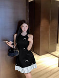 Yipinpay Vintage Dresses Women Bowknot Sleeveless Halter Ruffles Summer New Slim Elegant Mini Dress Party Chic Female Sweet