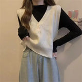 Yipinpay Knitted Vest for Women's Spring and Autumn Design Sleeveless V-neck Sweater Japanese Style Is Lazy and Retro