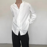 Yipinpay Autumn Men Shirt Casual Loose Long Sleeve V-Neck Shirts Streetwear Vintage Fashion Blouses Office Daily Clothing