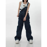 Yipinpay Womens Vintage Denim Overalls Winter Streetwear Fashion Casual Baggy Jeans Bib Rompers Straight Denim Trousers Korean Ladies