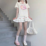 Yipinpay Kawaii White Mini Skirts Women Harajuku Ruffle Lace Bow Patchwork High Waist Pleated Skirt Japanese Style Soft Girl
