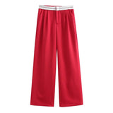Yipinpay 2024 Women Fashion Side Pockets Patchwork Straight Pants Vintage High Waist Zipper Fly Female Casual Trousers Mujer