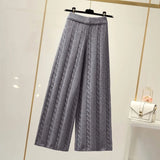Yipinpay Knitted Wide Leg Pants Women High Waist Drop Loose Knitted Straight Leg Pants Casual Cropped Wide Leg Pants Female Tops