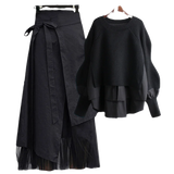 Yipinpay Women's Spring Autumn New Fashion Fake Two Piece Knit Sweater+Strap A-line Skirt Suit Korean Elegant Pullover Dress Matching Set