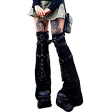 Yipinpay Style Ankle Leg Warmer Fall Winter Black Metal Buckle Leg Warmers Knitted y2k High Knee Legging Boot Socks Thigh High Socks