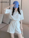 Yipinpay Summer Fashion Casual Tracksuit Women's Shorts Sets Elegant Thin Short Sleeve Shirt Wide Leg Shorts 2 Piece Set Outfits