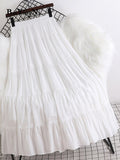 yipinpay 2023 Summer Long Skirt Women Simple Casual Lace Patchwork Pleated High Waist Midi Skirts A-line Swing Faldas Jupe Pink