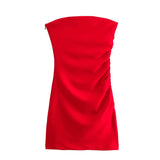 Yipinpay Sexy Women Red Ruched Strapless Mini Dress Christmas Party Vestidos