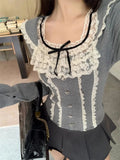 Yipinpay Winter Basic Elegant Lace Blouse Woman Outwear Long Sleeve Kawaii Slim Tops Casual Korean Fashion Pullover Woman Design