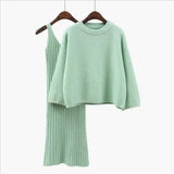 Yipinpay Sweater Set Women's Fashion Two-piece Skirt 2024 Spring And Autumn Solid Color Student Pullover