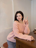 Yipinpay Color Knitted Sweater Woman Casual Long Sleeve Pullover Office Lady 2023 Autumn Loose Korean Fashion Clothing Design Chic