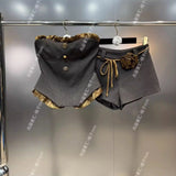 Yipinpay Girl Strapless Tube Top Summer Slim Bra Sexy Top High Waisted Shorts Set Summer New Fashion Two Piece Set Women Outfits