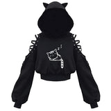 Yipinpay Fashion Printing Sweatshirt Spring Fall 2023 Hoodies Casual Bandage Hollow Out Long Sleeve Exposed Navel Hooded Crop Tops