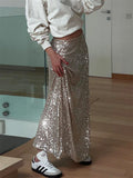 Yipinpay Sparkly Midi Skirts Women Autumn 2024 New High Waist Glitter Sequin Y2k Long Skirt Fashion Club Party Ladies Long Skirt