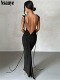 yipinpay Fashion Night Club Sexy Backless Bandage Long Spaghetti Strap Wrap Dress Women Chic Evening Party Maxi Dress 2023 Outfits
