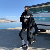 yipinpay Women Green Hoodie Letter Print Drawstring Sweatshirt  Korean Fashion Hip Hop Leisure Fleece Thicken Winter New Tops Pullover