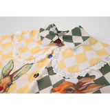 yipinpay Women&#39;s Blouse Checkerboard Printing Chic Design Long Sleeves Casual Tops Fashion Vintage Doll Collar Button Baggy Shirts