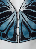 yipinpay Top Women Butterfly Print Crop Top Sweetheart Neck Cami Top Hook Eye Blue Corset Top Streetwear Clothes Slim Backless Tops