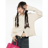 yipinpay Women White Cardigan Sweater Short Outerwear Fashion Vintage Leisure Lazy Wind Winter Thickening Long Sleeve Knitting Coat