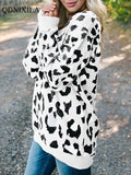 Yipinpay Autumn Winter New V-Neck Pullover Long Sleeve Top Crochet Knitting korean style Leopard Jacquard Women's Blouses Sweaters