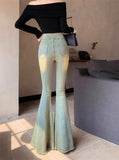 Yipinpay Vintage Jeans Women Fashion Slim High Waist Denim Pants Autumn Flare Long Trouser Wide Leg Sexy Elegant Streetwear