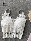 Yipinpay 2024 Fashion Backless Hollow out Camis Women V Neck Strapless Elegant Beach Top Blouse Ladies Sexy Club Tank Top