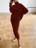 Yipinpay Knitted 2 Piece Outfit Set Casual Long Sleeve Sweater Top And Pencil Long Skirts Elegant Autumn Two Piece Sweater Sets