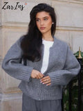Yipinpay New Spring Zipper Sweater Women's Elegant Knitted Long Sleeve Bomber Jacket Female Round Collar Lady Casual Street Chic Top