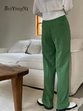 Yipinpay Summer Women Wide Leg Pants Elegant Pleated Casual Korean Loose Baggy Straight Pant Female Black Green Suit Trousers