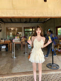 Yipinpay New Solid Sweet Y2k Mini Dress Beach Chiffon Sexy Sleeveless French Elegant Dress Casuasl One Piece Dress Korean Fashion