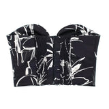 Yipinpay Black Print Corset Top Female Off Shoulder Crop Tops For Women 2023 Sleveeless Bustier Top Woman Backless Sexy Summer Tops