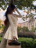 Yipinpay Sweater Dress Women Elegant Y2k Mini Dress Party Pure Color One Piece Dress Korean Fashion Casual Design 2023 Autumn