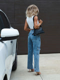 Yipinpay Fall New Fashion Multi-Pocket Cargo Jeans for Women Casual Loose Denim Straight Leg Pants Ladies Trousers XS-L