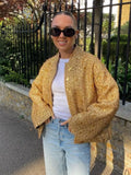 Yipinpay Sequin Gold Bomber Jacket For Women Loose Stand Collar Long Sleeve Coat 2023 Autumn Winter Street Female Outwear Jackets