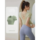 Yipinpay Color Built-in Chest Pad Cross Yoga Clothes 2024 Summer Short Women Breathable Quick Dry Sports Tights Fitness Sportswear