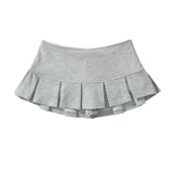 Yipinpay Summer 2024 Y2K Gray Side Zipper Pleated Mini Skrit Women Sexy Low Waist Short Skater Skirts