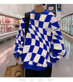 Yipinpay Plaid Hoodies Men O-neck Checkered Vintage Hoodie Preppy Stylish Women's sweatshirt Male All-match Streetwear Clothing