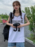 Yipinpay American Basketball Uniform Sports Vest Female Summer European Retro Sleeveless T-shirt Hot Girl Sweet Cool Gym Tank Top