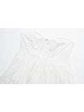 Yipinpay New Women White Strapless Lace Dress Sweet Ladies Sexy Mini Party Robe