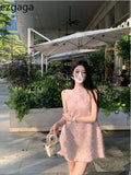 Yipinpay Elegant Dresses Women Sweet Sleeveless O Neck Pink Summer New Patchwork Loose Mini Dress Sexy Ladies Fashion