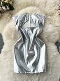 Yipinpay 2024 Strapless Sexy Short Dress Summer Sleeveless Bodycon Hollow Out Fashion Y2K Women Evening PU Leather Slim Dress