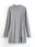 Yipinpay Rhinestone Short Dress Woman Grey Black Knit Dress Women Long Sleeve Autumn Mini Dress Elegant Party Dresses For Women