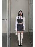 Yipinpay and Winter Sweet Hot Girls American College Style Suit Vest Long Sleeve Shirt with Tie Short Skirt Fashion 3-Piece Suit